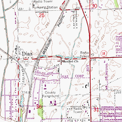 Topographic Map of Bethel Church, AR