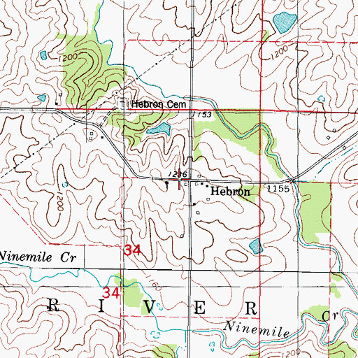 Topographic Map of Hebron, IA