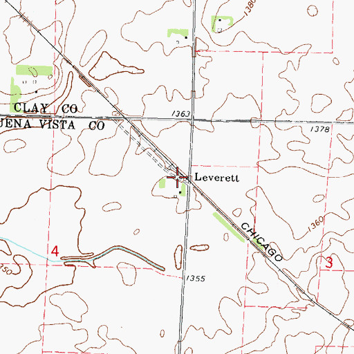 Topographic Map of Leverett, IA