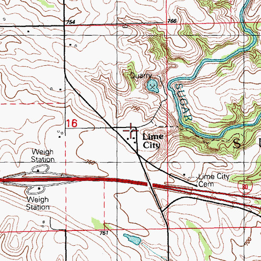 Topographic Map of Lime City, IA