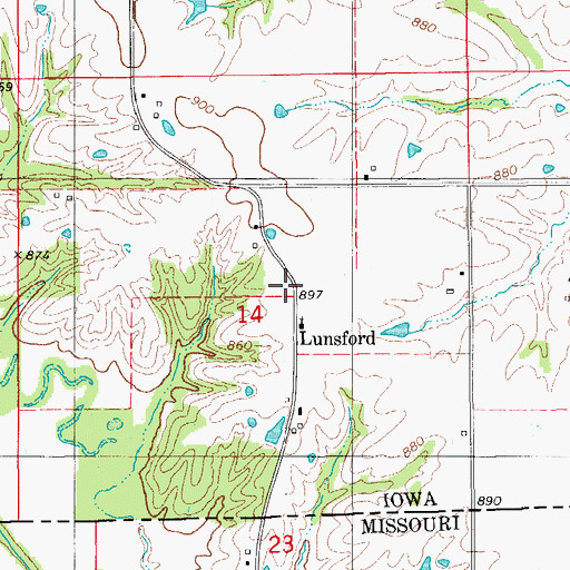 Topographic Map of Lunsford, IA