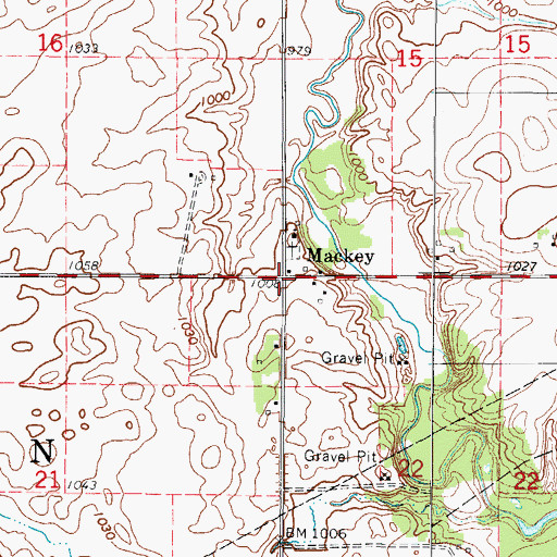 Topographic Map of Mackey, IA