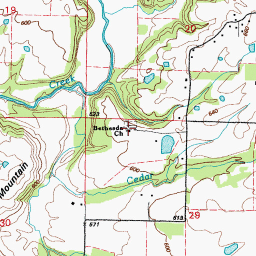 Topographic Map of Bethesda Church, AR
