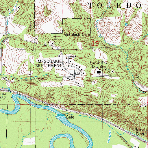 Topographic Map of Mesquakie Indian Settlement, IA