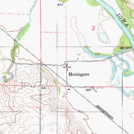 Topographic Map of Moningers, IA
