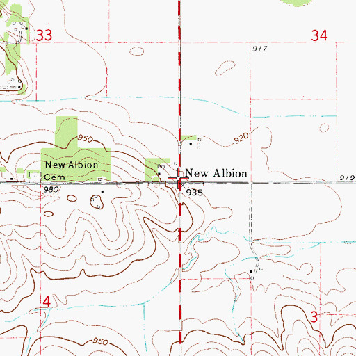 Topographic Map of New Albion, IA