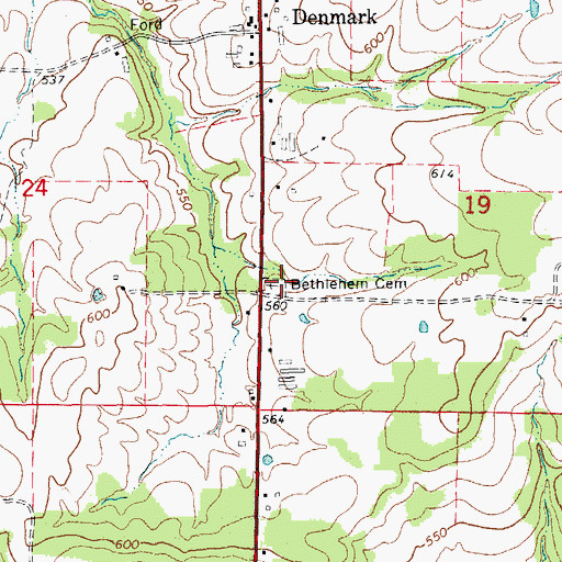 Topographic Map of Bethlehem Cemetery, AR