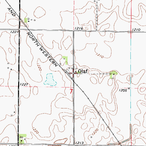 Topographic Map of Olaf, IA