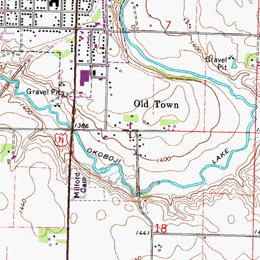 Topographic Map of Old Town, IA