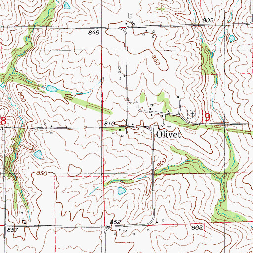 Topographic Map of Olivet, IA