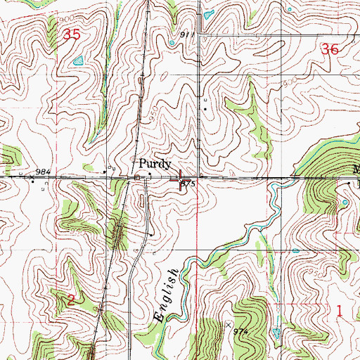 Topographic Map of Purdy, IA