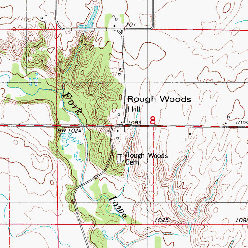 Topographic Map of Rough Woods Hill, IA