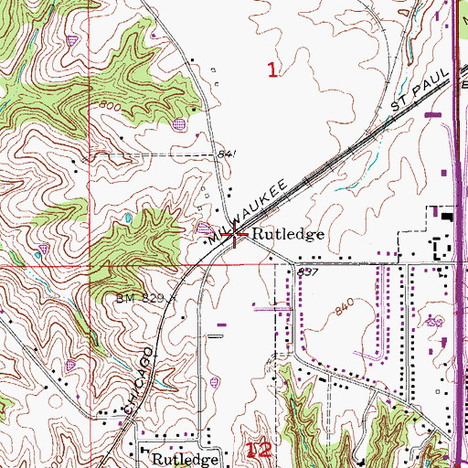 Topographic Map of Rutledge, IA