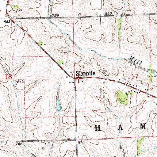 Topographic Map of Sixmile, IA