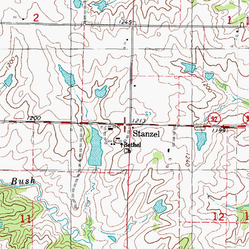 Topographic Map of Stanzel, IA