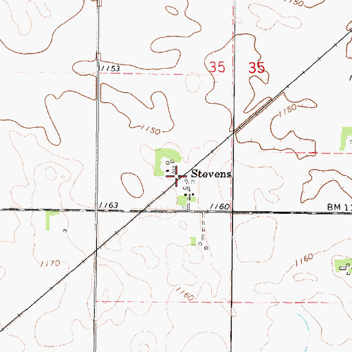 Topographic Map of Stevens, IA
