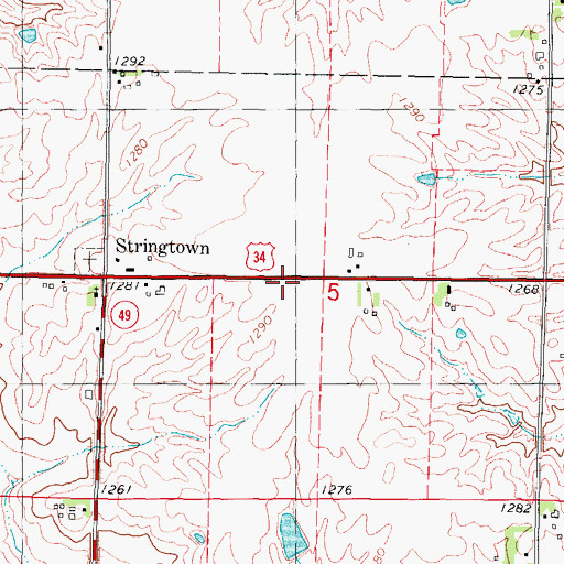 Topographic Map of Stringtown, IA