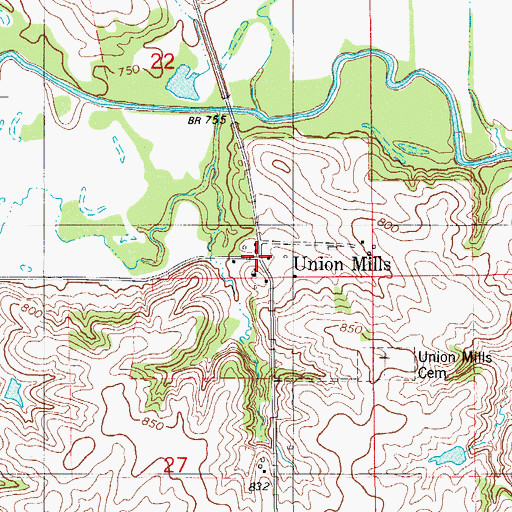 Topographic Map of Union Mills, IA