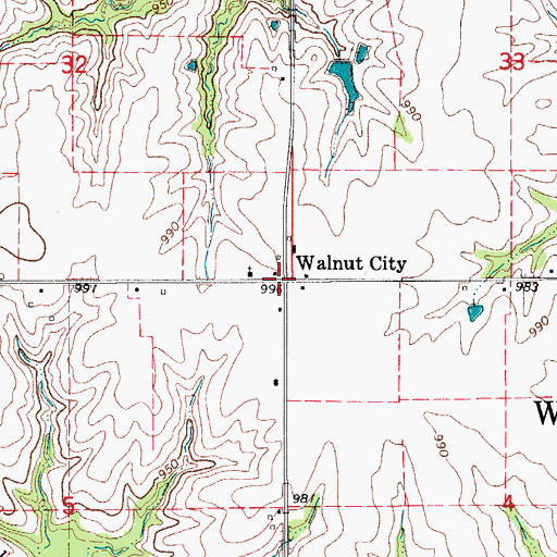 Topographic Map of Walnut City, IA