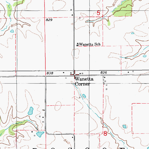 Topographic Map of Wanetta Corner, IA