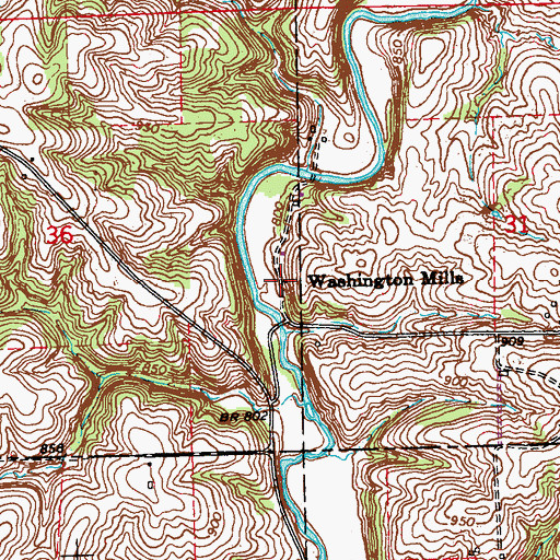 Topographic Map of Washington Mills, IA