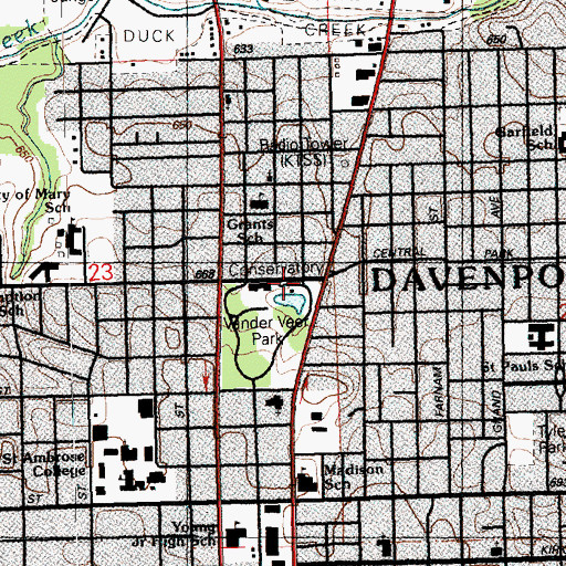 Topographic Map of Vanderveer Conservatory, IA
