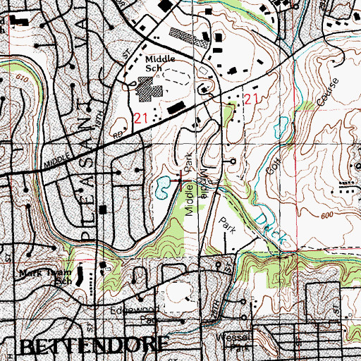 Topographic Map of Middle Road Park, IA