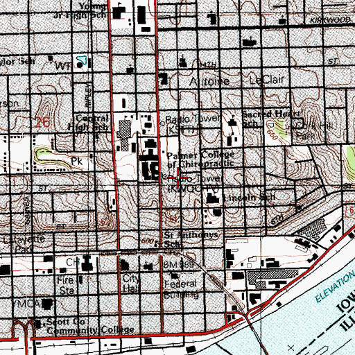 Topographic Map of KWQC-TV Tower, IA