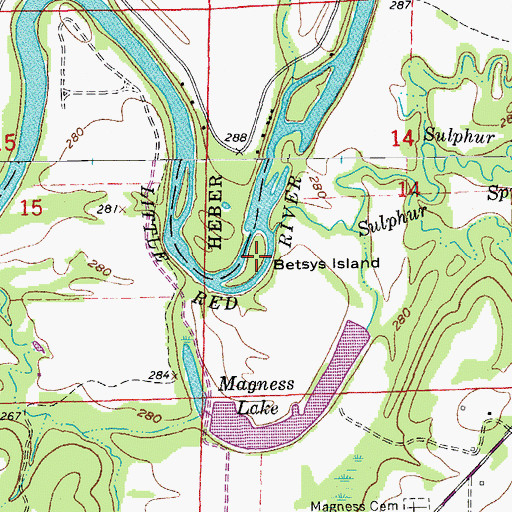 Topographic Map of Betsys Island, AR