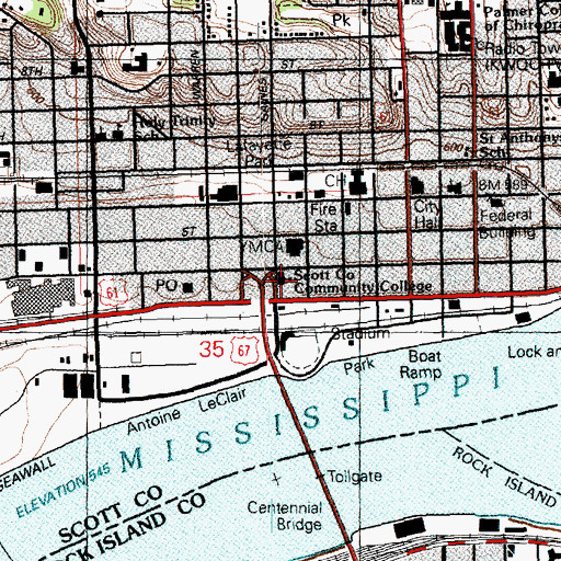 Topographic Map of Scott County Community College, IA