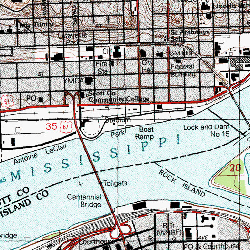 Topographic Map of Leon 'Bix' Biederleche Memorial, IA