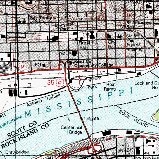 Topographic Map of John O'Donnell Stadium, IA