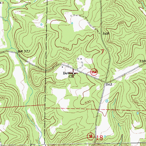 Topographic Map of Bettis Church, AR