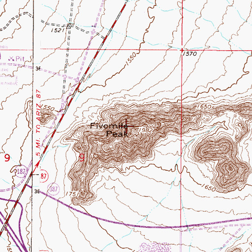 Topographic Map of Fivemile Peak, AZ