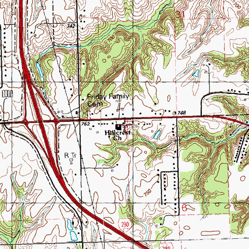 Topographic Map of Hillcrest Church, IA