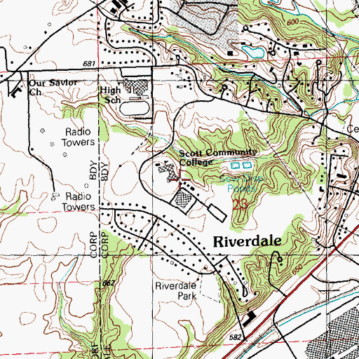 Topographic Map of Scott Community College, IA