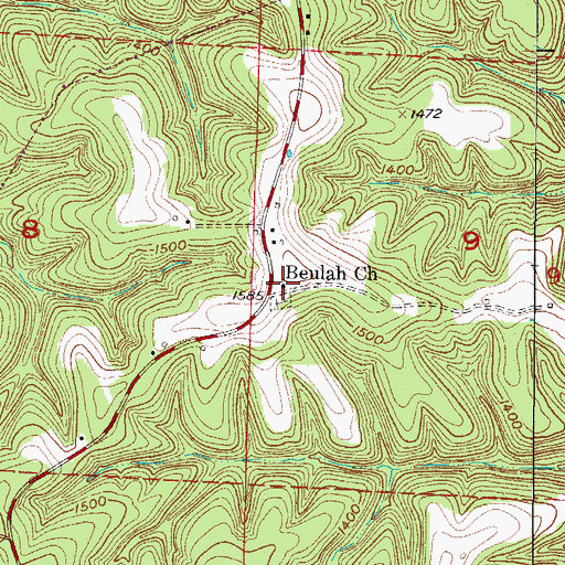 Topographic Map of Beulah Church, AR