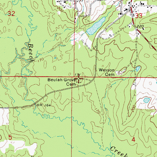 Topographic Map of Beulah Grove Cemetery, AR