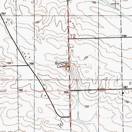 Topographic Map of Burch Cemetery, IA