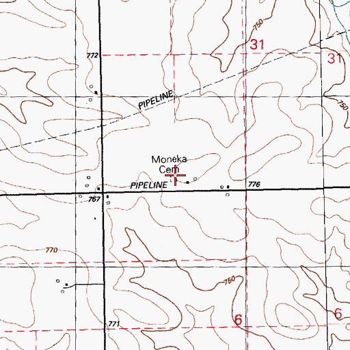 Topographic Map of Moneka Cemetery, IA