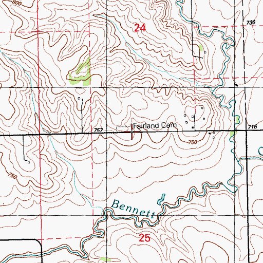 Topographic Map of Fairland Cemetery, IA