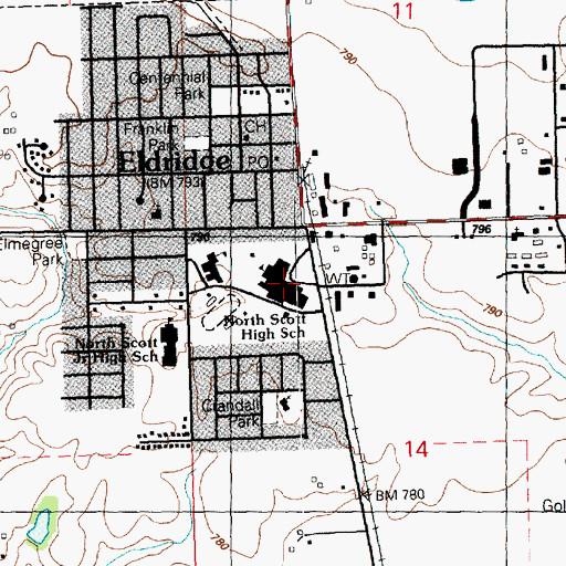 Topographic Map of North Scott High School, IA