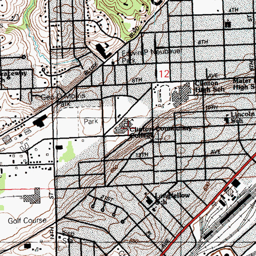 Topographic Map of Clinton Community College, IA