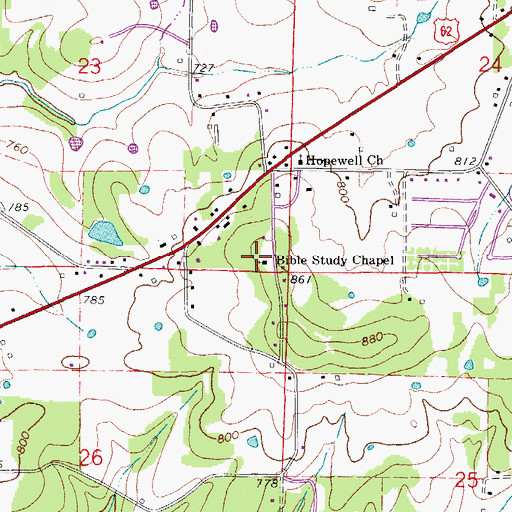 Topographic Map of Bible Study Chapel, AR