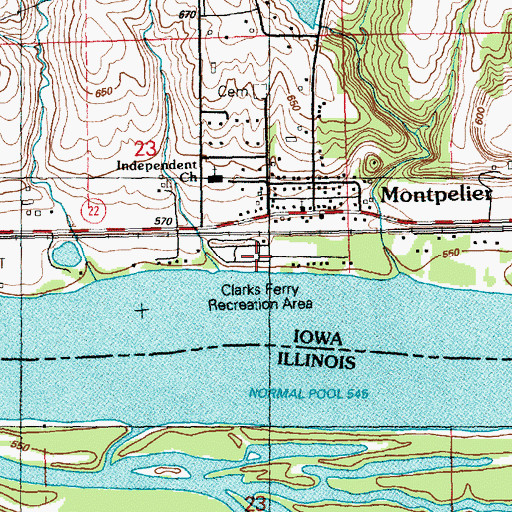 Topographic Map of Clarks Ferry Recreation Area, IA