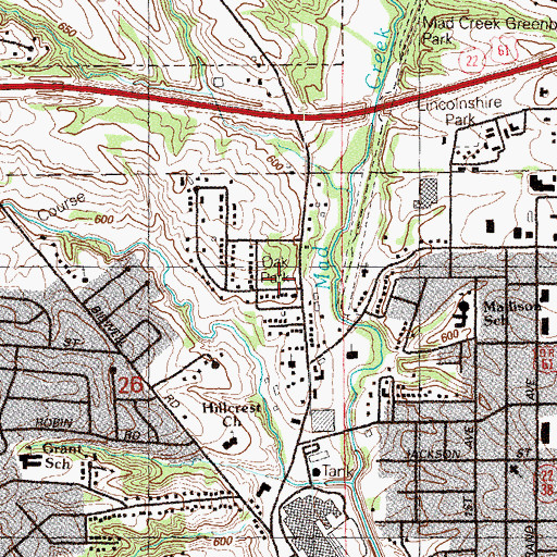 Topographic Map of Oak Park, IA