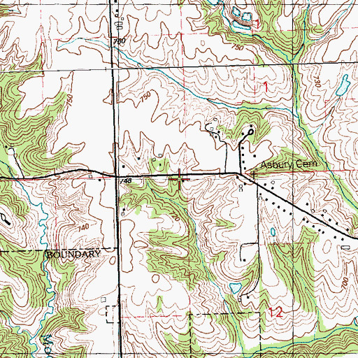 Topographic Map of Asbury School (historical), IA