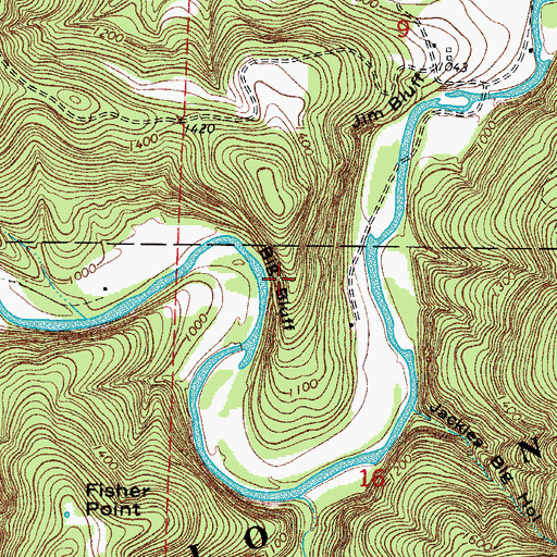 Topographic Map of Big Bluff, AR
