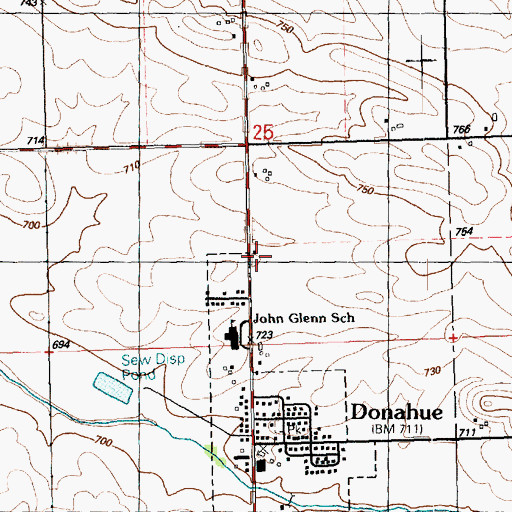 Topographic Map of Donahue School (historical), IA
