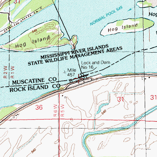 Topographic Map of Lock and Dam 16, IL